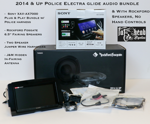 Fat Head Cycles Harley-Davidson Custom Audio With Rockford Speakers, No Hand Controls ‘14-'20 Police Electra Glide (FTHTP) Sony XAV-AX7000 Plug & Play Audio Bundle