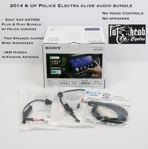 Fat Head Cycles Harley-Davidson Custom Audio No Hand Controls, No Speakers ‘14-'20 Police Electra Glide (FTHTP) Sony XAV-AX7000 Plug & Play Audio Bundle
