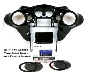 Fat Head Cycles Harley-Davidson Custom Audio Vivid Gloss Black Sony XAV-AX7000 Plug & Play Bundle w/ Metra 95-HDIF Inner Fairing | '99 - '13