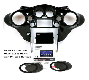 Fat Head Cycles Harley-Davidson Custom Audio Vivid Gloss Black Sony XAV-AX7000 Plug & Play Bundle w/ Metra 95-HDIF Inner Fairing | '99 - '13